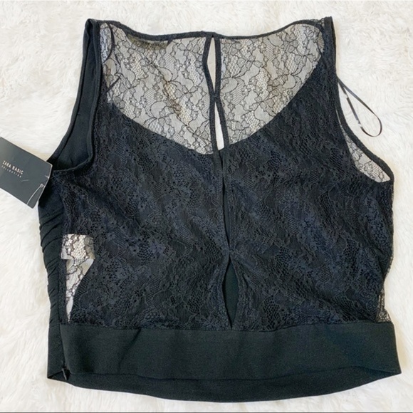 ZARA Basic Black Rouched And Race Crop Top - Picture 2 of 4